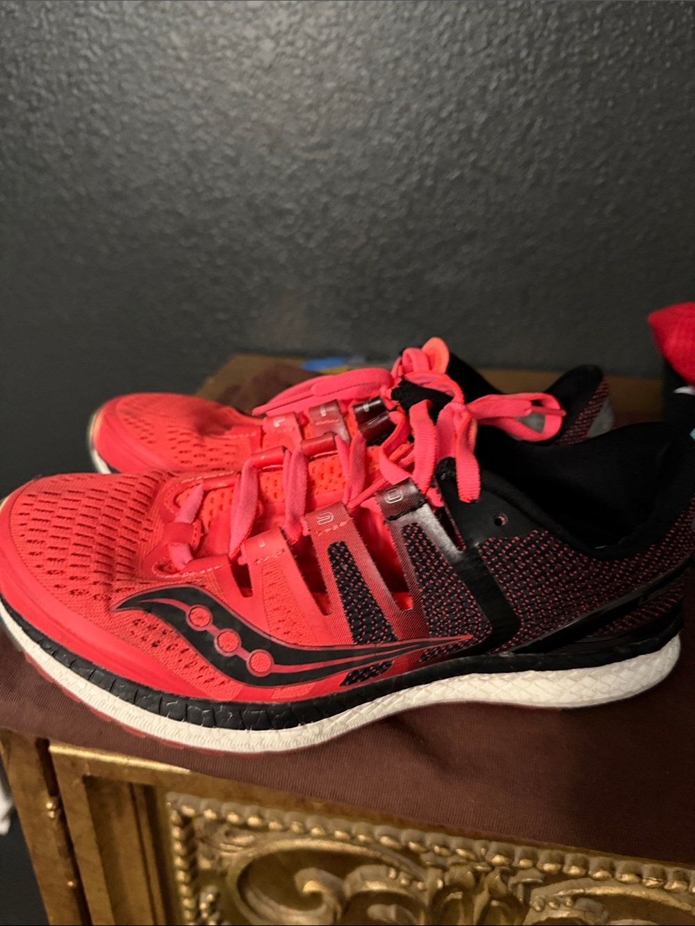 Saucony Women's Bright Red and Black Running Sneakers used slightly